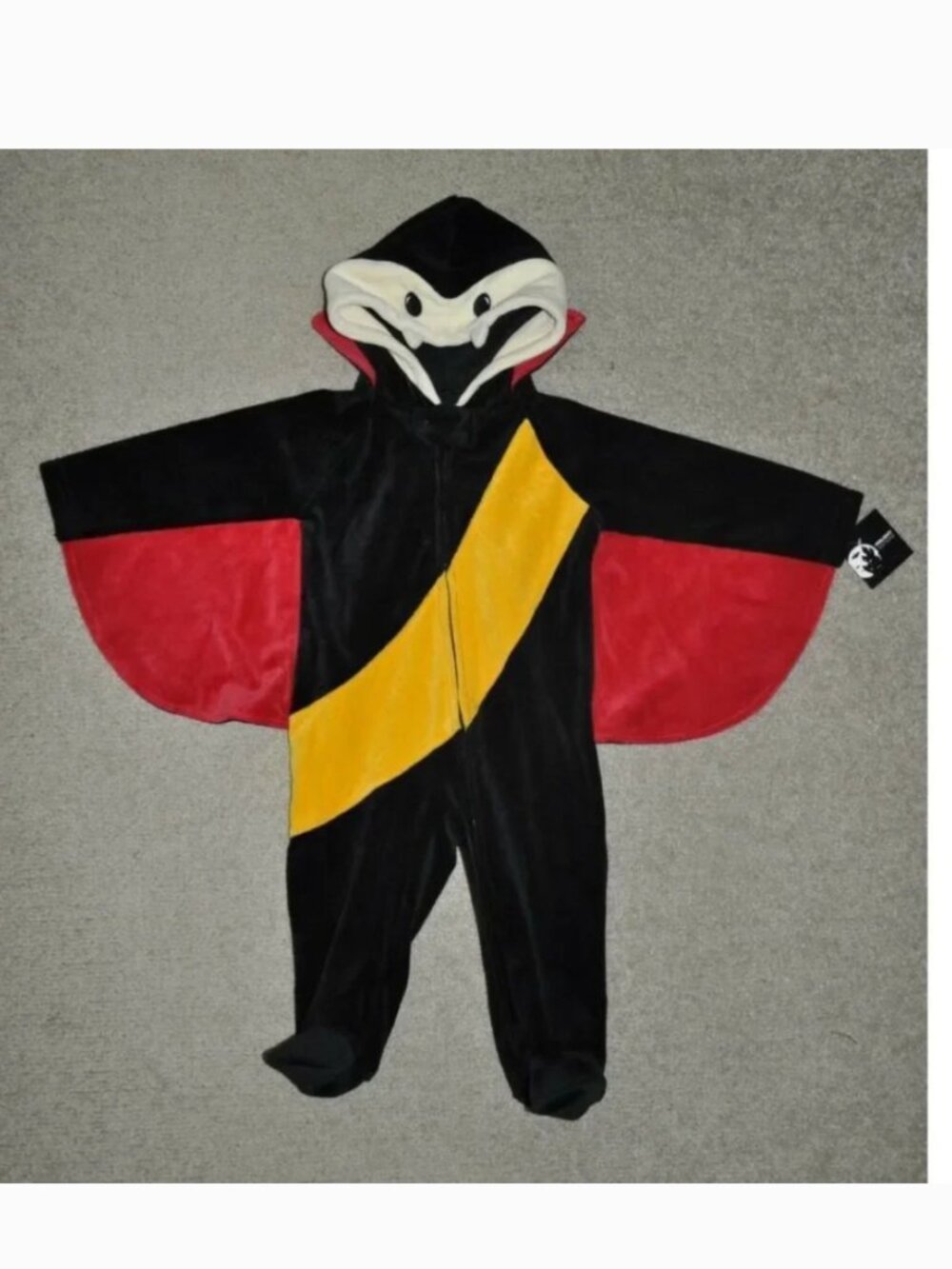 Vampire Halloween Costume 3/6 mths 1 Piece Hooded Footed Fleece Pram Boys Infant